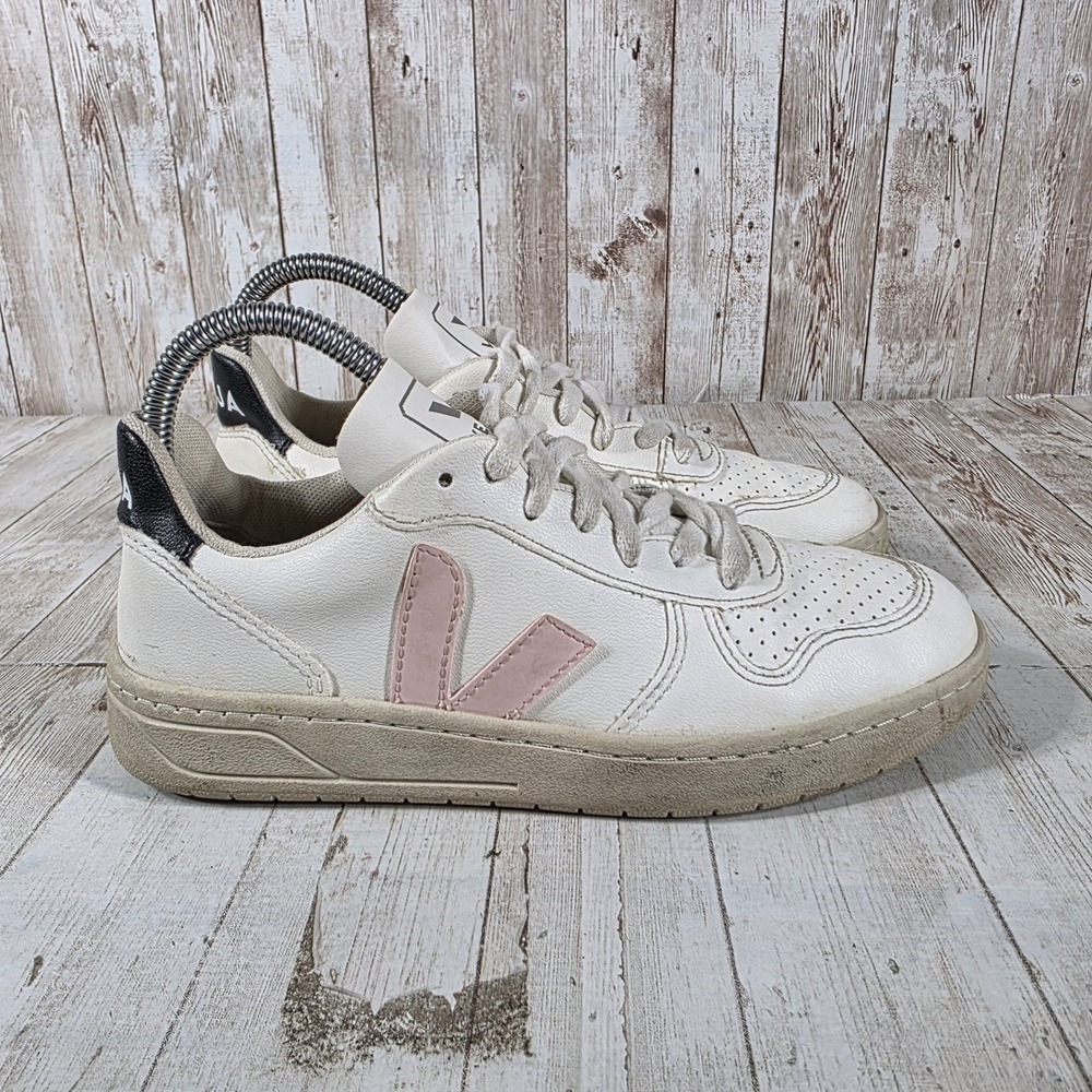 Veja V-10 White Pink Petale Leather Low Top Sneakers Womens‎ Size 5 EUR 36